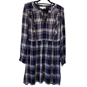 LOFT Women's Plaid Ruffle Tie Neck Long Sleeve Casual‎ Dress - Size L